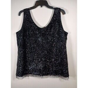 Vintage Monrose Sportswear Womens Wool Beads Seqins Black Glam Top Size XL